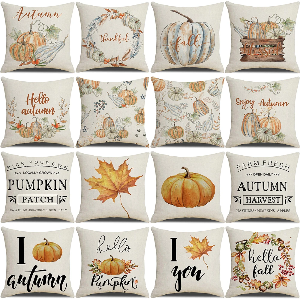 

Fall Thanksgiving Pillow Covers Linen Pumpkin Print Pattern Sofa Cushion Covers Pillow Covers Home Decor Party Car Bedding