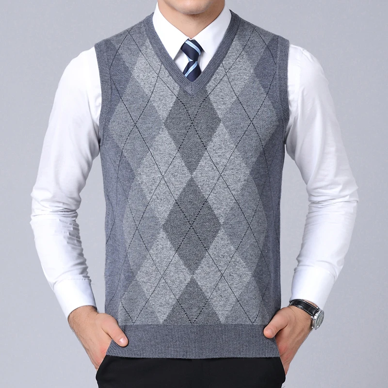 Fashion Brand Sweater For Mens Pullovers plaid Slim Fit Jumpers Knitred Vest Autumn Korean Style Casual Men Clothes
