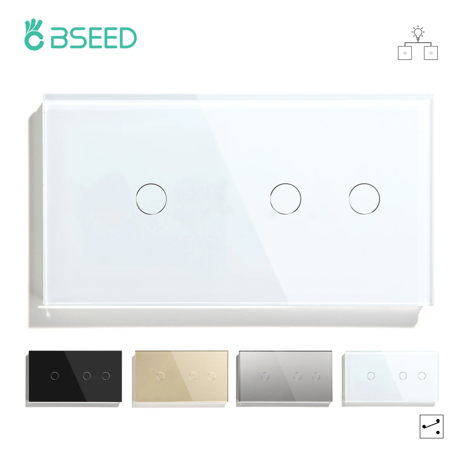 Bseed-touch Sensor Interruptor de Luz Impermeável Duplo Switches Crystal Class Painel Branco Preto Dourado 1gang 2gang 2way