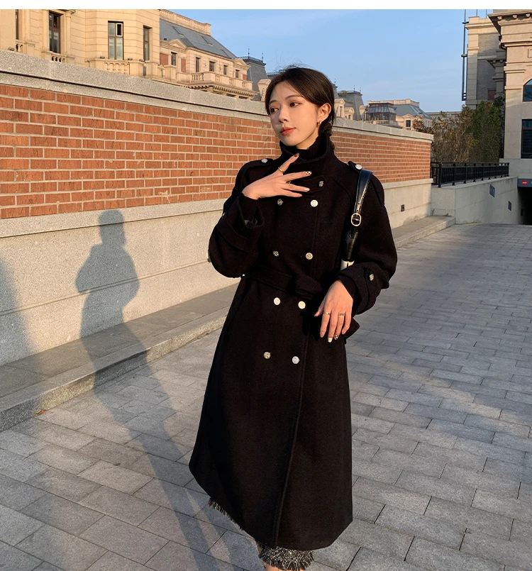 Casual MIDI Blazers Coat Long Sleeve Female New Women Breasted Woolen Outerwear Jacket Tops Elegant Office Laides Fashion Double