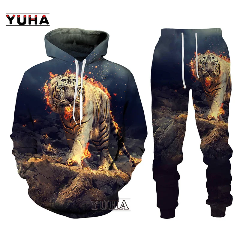 Men's Lion & Tiger 3D Printed Hoodie - Unisex Zip-Up Sweatshirt, Casual Pullover With Bold Animal Graphics