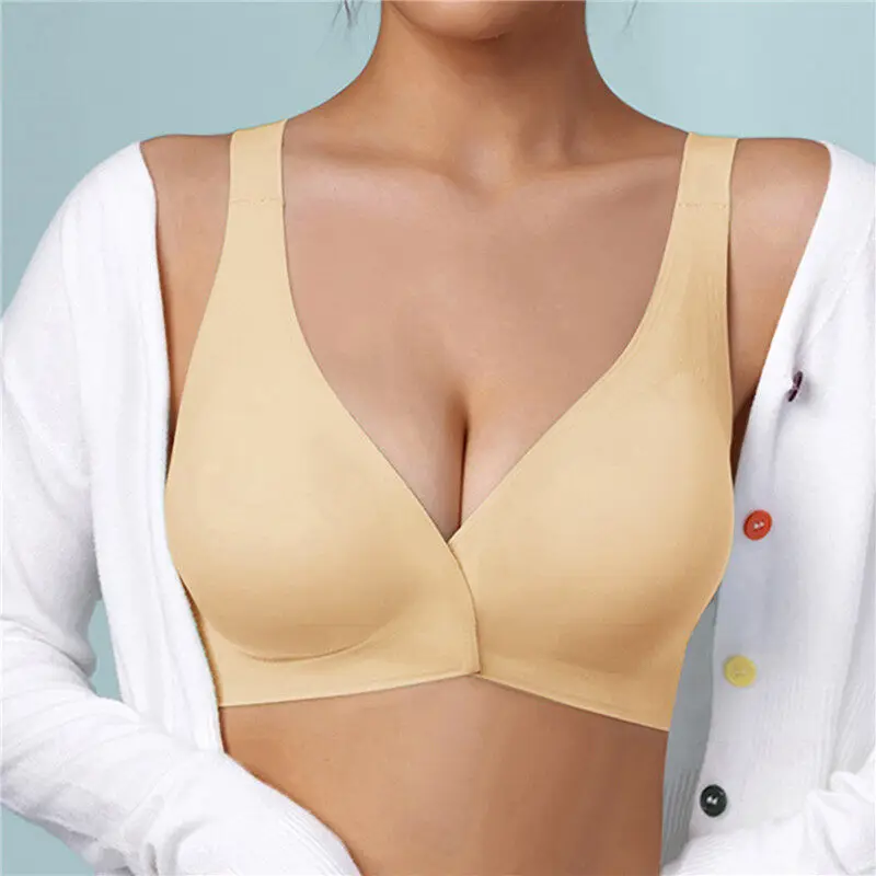 Women's Deep V Bra No Underwire Comfort Wireless Bra Adjustable Seamless Draped Bra Sexy Bra Front Opening Sports Bra