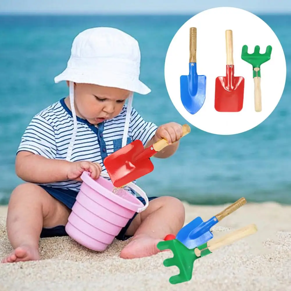 

Children Beach Play Set Kids Beach Sand Toy Set with Wooden Handle Iron Shovel Rake Spade for Toddlers Outdoor Summer Beach