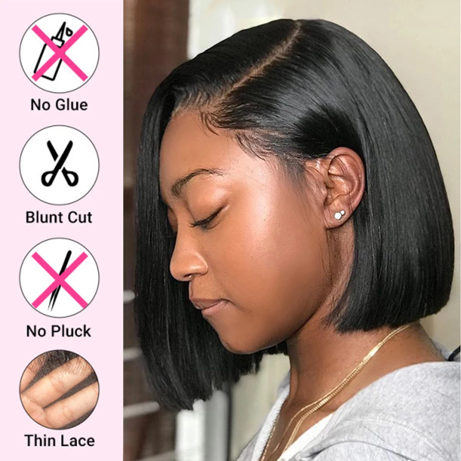 Wear And Go Glueless Short Bob Wigs Brazilian Straight HD Transparent Lace Front Human Hair Wigs Perruque Cheveux Humain 180%
