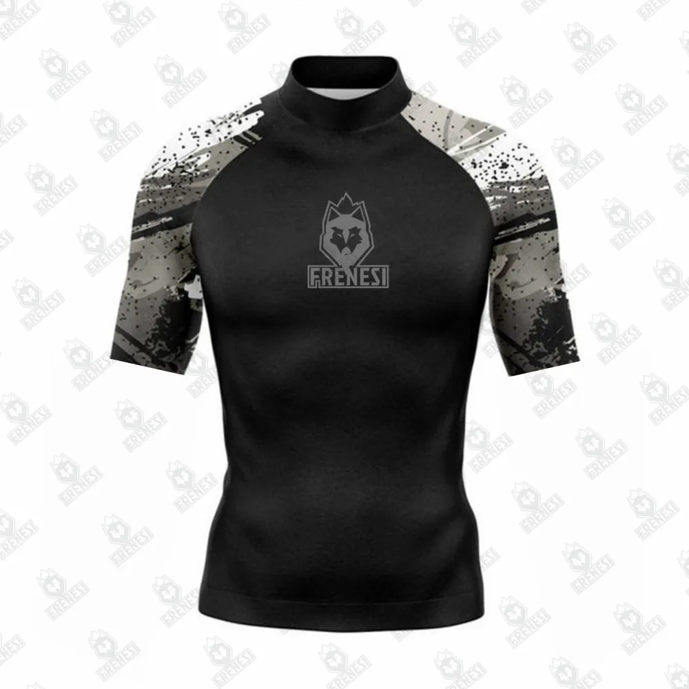 Frenesi Men UPF 50+ Short Sleeve Swimwear Splice UV Sun Protection Quick-dry Surfing Diving T Shirt Shorts sports shirt men rashguard
