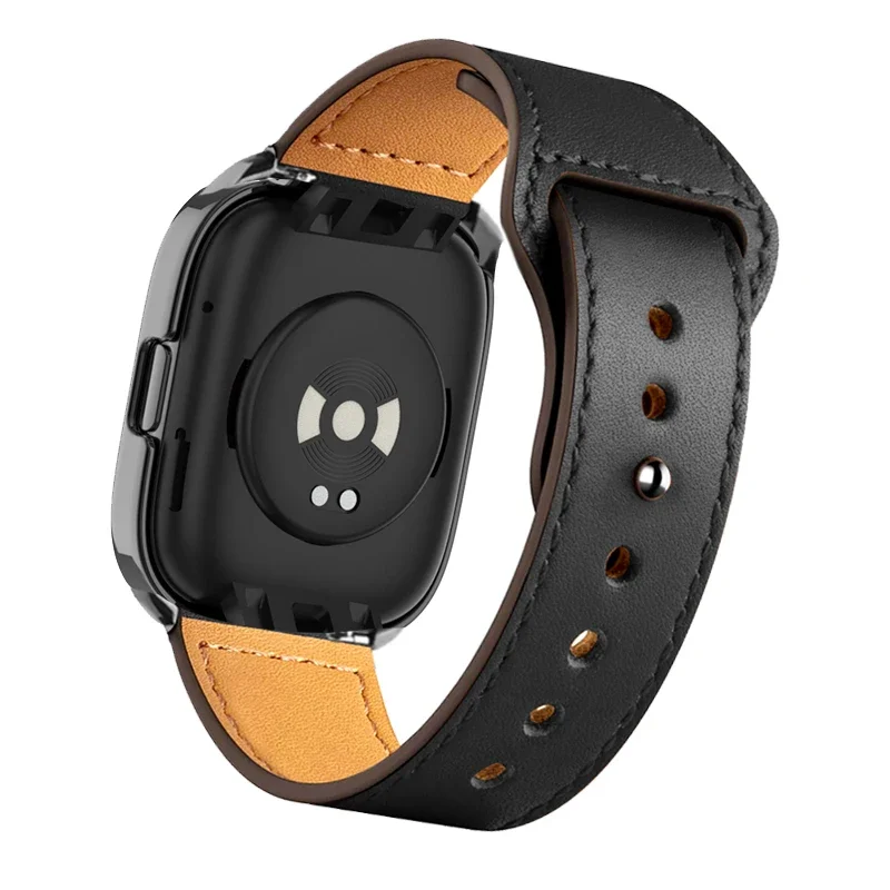 Premium Leather Watch Strap with Metal Case for Smart Watches - Elegant Bracelet & Protective Shell Cover
