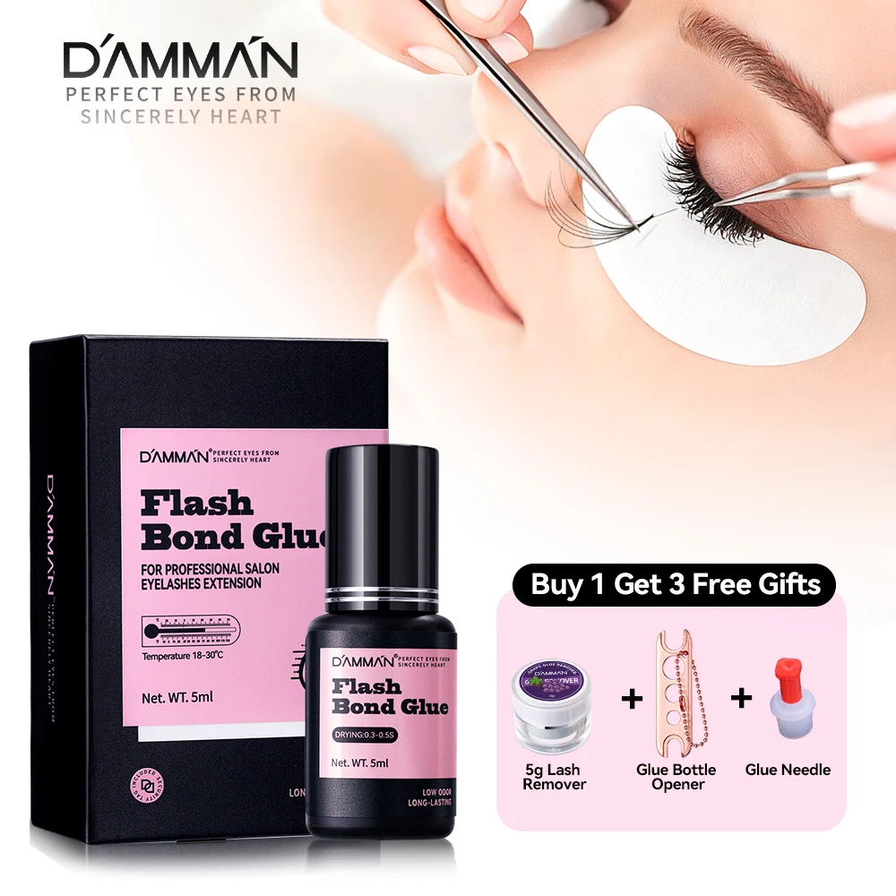 Damman 5ml Eyelash Glue Extension 0.3-0.5S Fast Drying Lashes Extensions Glue Professional Lash Glue Adhesive for Salon Use Only