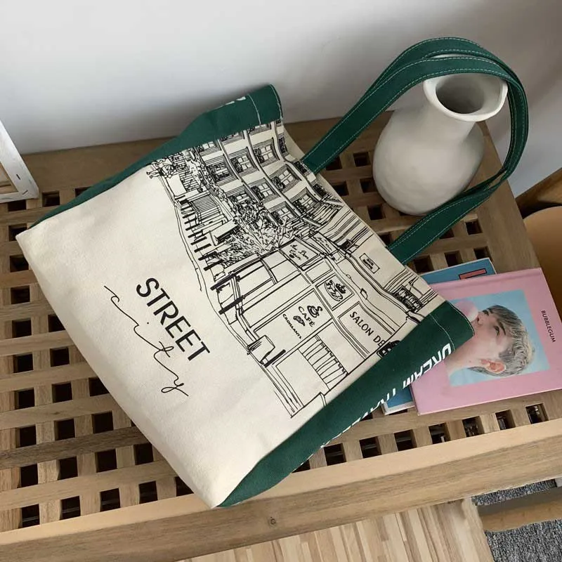 Hylhexyr Women Large Canvas Shoulder Ladies Shopping Bags Cotton Cloth Fabric Grocery Handbags Tote Books Bag For Girls