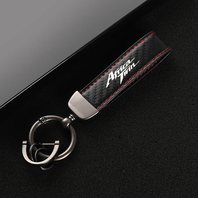 Carbon fiber keychain leather detail close-up