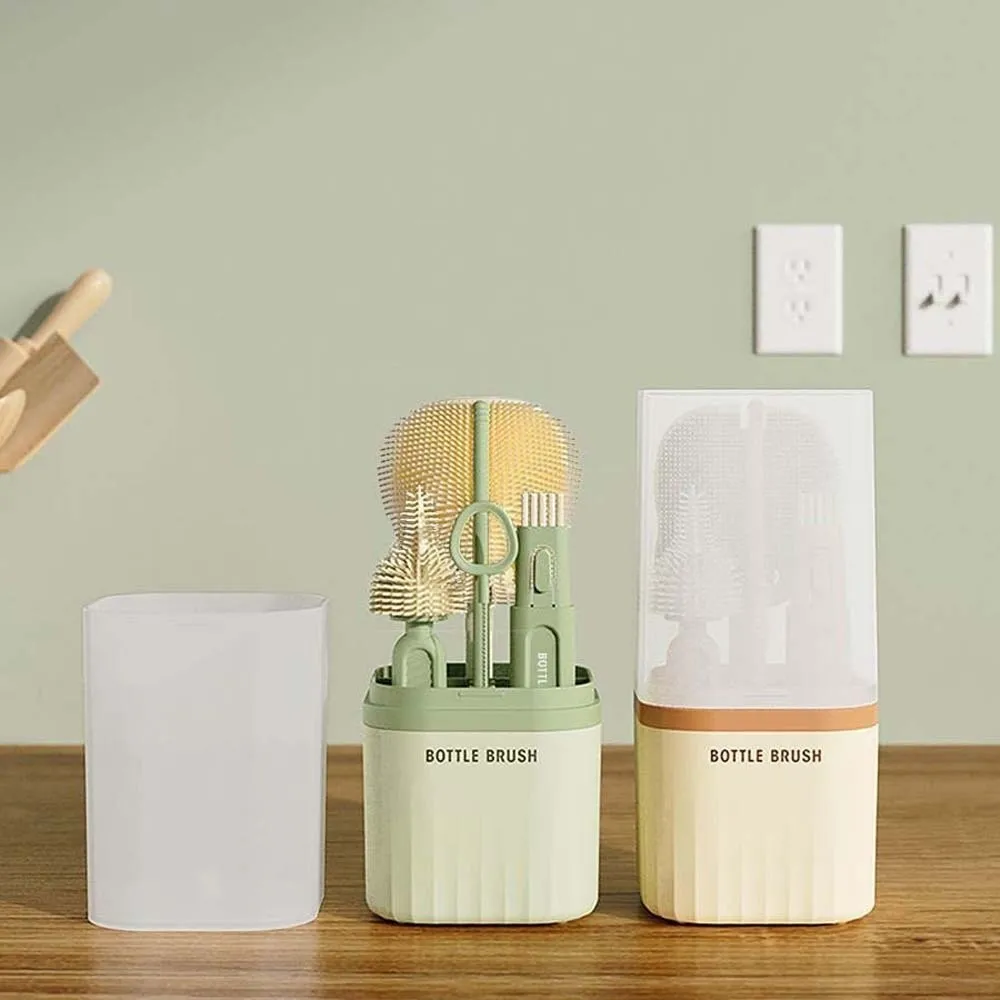 Multi-functional Bottle Cleaning Brush Set Anti-lost TPR Pacifier Straw Scrubber Drain Rods Storage Drain Rack