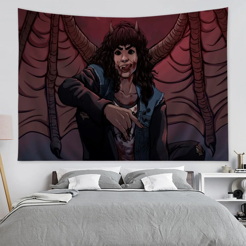 thumbnail image 1 of Tapiz de pared grande con estampado de Stranger Things E-Eddie M-Munson, decoración de pared con Buda indio, manta de decoración bohemia y brujería, 1 of 5