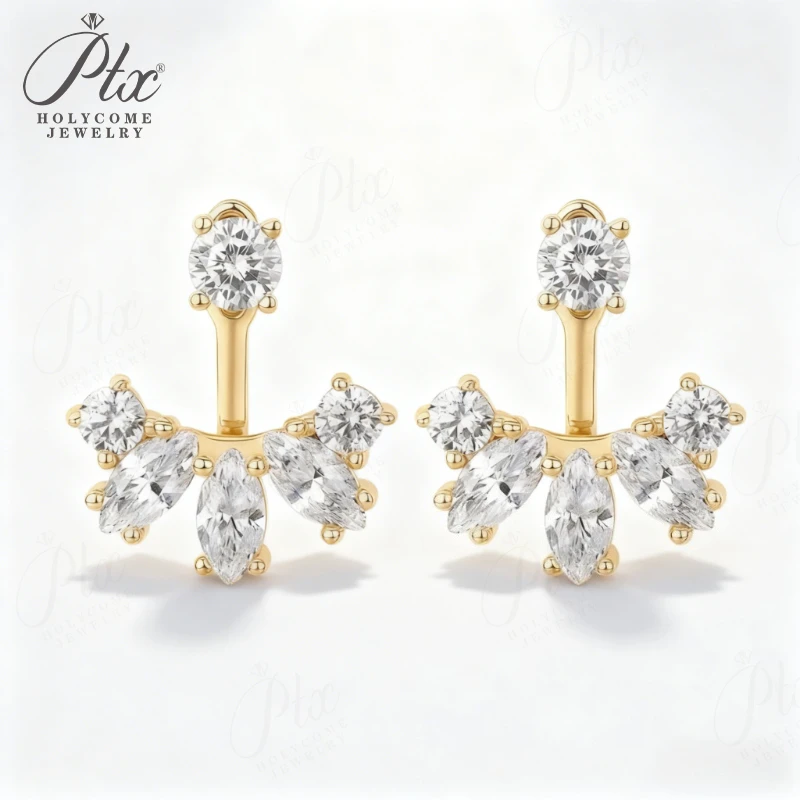 Moissanit-Ohrringe mit Rund- und Marquise-Schliff, leichtes und elegantes Design, geeignet für Hochzeiten, Verabredungen, Partys, Geschenkschmuck. – Detail 4
