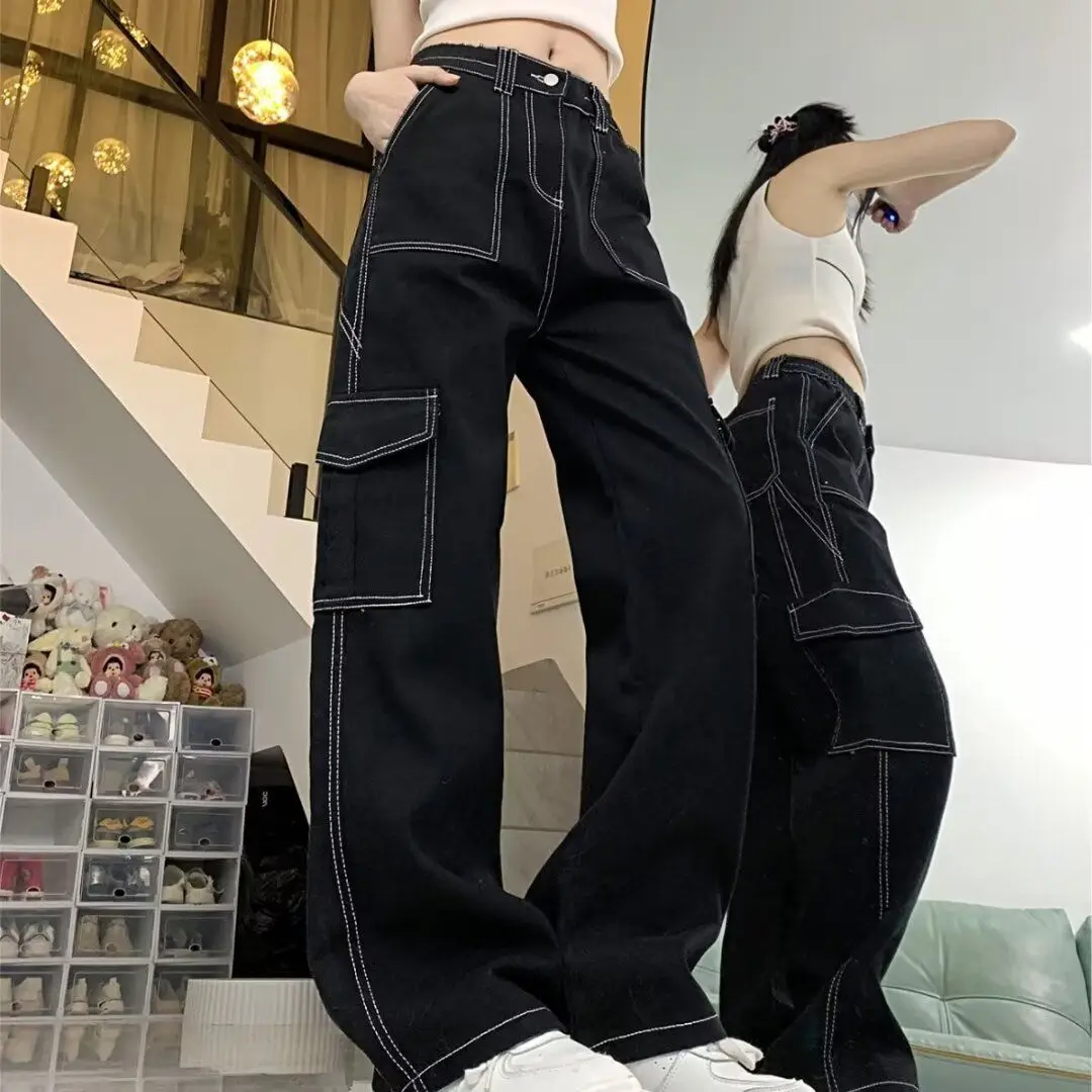 Hoch tailliertes Design, hübsche Jeans, amerikanische Taschen-Arbeitskleidung, lockere Street-Style-Arbeitshose mit breiter hoher Taille – Detail 12
