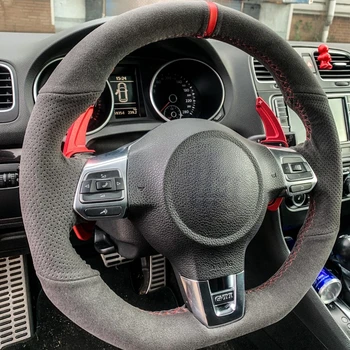 Customized Car Steering Wheel Cover Black Suede For Volkswagen Golf 6 GTI MK6 VW Polo GTI Scirocco R Passat CC R-Line 2010