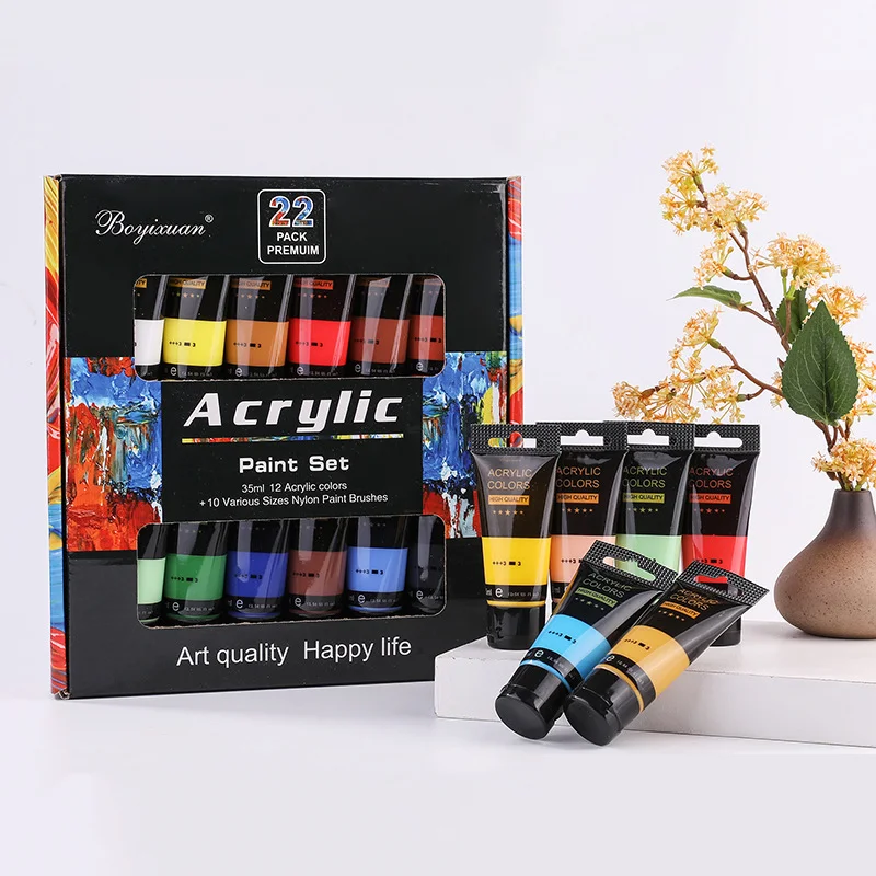 Acrylic Paint 12/24 Colors 35ml Tube Acrylic Paint Set, Paint for Fabric, Clothing, Painting, Rich Pigments for Artists Painting