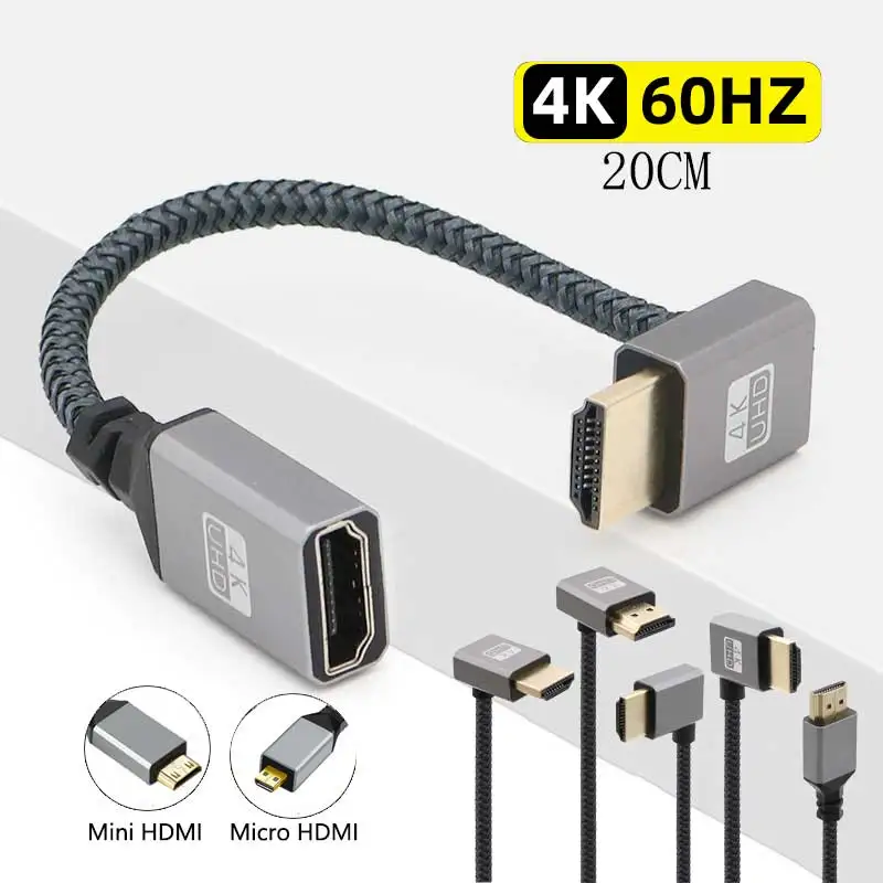 4K60Hz HDMI Male To Female Extension Cable Micro/Mini HDMI Compatible adapter left/right/up/down Extender Wire Cord hdmi cable