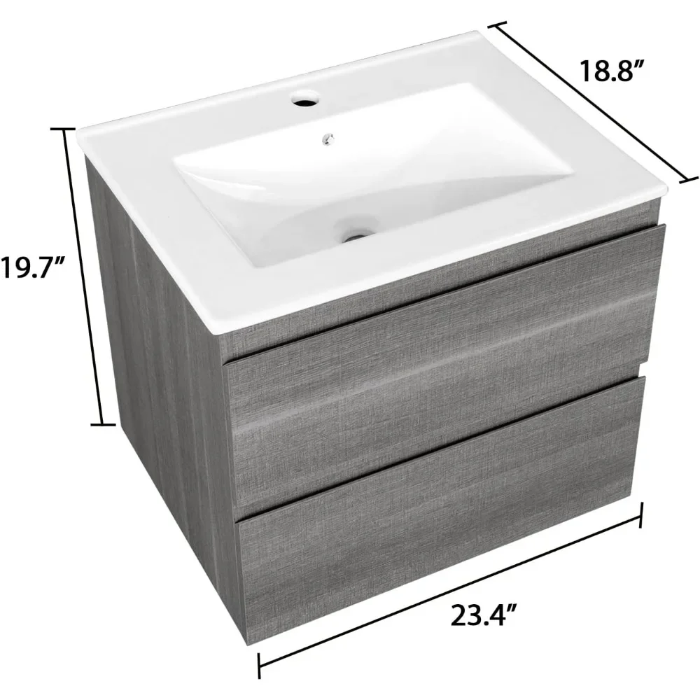 Wall Mounted Bathroom Vanity with Sink Floating Vanity Two Drawers Bathroom Cabinet with Ceramic Integrated Sink 6