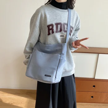 حقيبة كتف بسيطة، حقيبة يد متعددة الجيوب، حقيبة قماش نسائية بلون سادة، حقيبة تسوق ذات سعة كبيرة 4