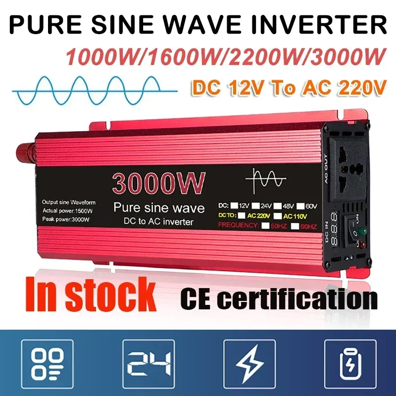 

Pure Sine Wave Inverter DC 12V To AC 220V Voltage 1000W 1600W 2200W Transformer Power Converter Solar Car Inverter Charger