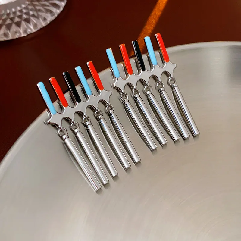 Bilincolor Colored Enamel Metal Cylindrical Earrings