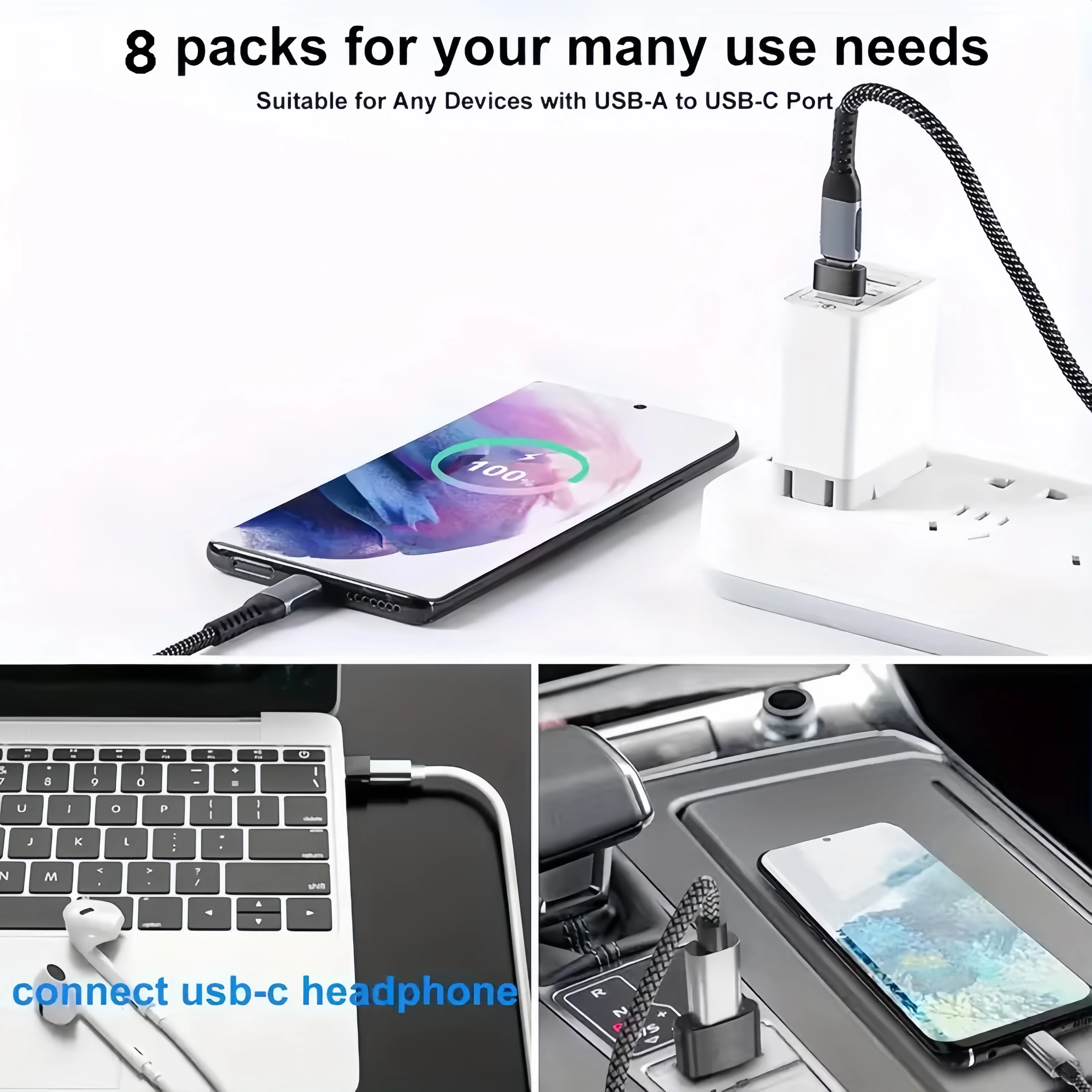USB 3.0-USB-C 어댑터 8개 세트 ? 노트북, 차량, 휴대폰, PC용 C타입(남성/여성) OTG 컨버터(마이크로 포함)