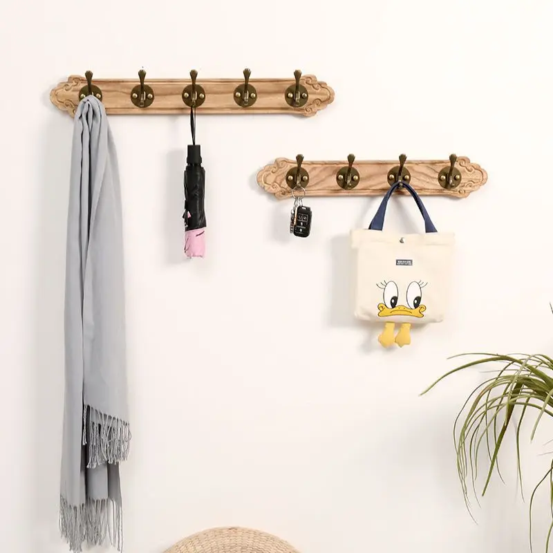 Luxury Robe Solid Wooden Coat Rack with 4/5/6/7/8 Hooks Wall Clothes Hanger Keys Hat Storage Hanging for Entrance Hall Furniture
