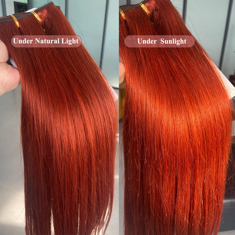 Doreen Europ Hair Clip in 110G to 200G Real Human Hair Clip in Extensions Copper Red Natural Clips Sewed On Weft