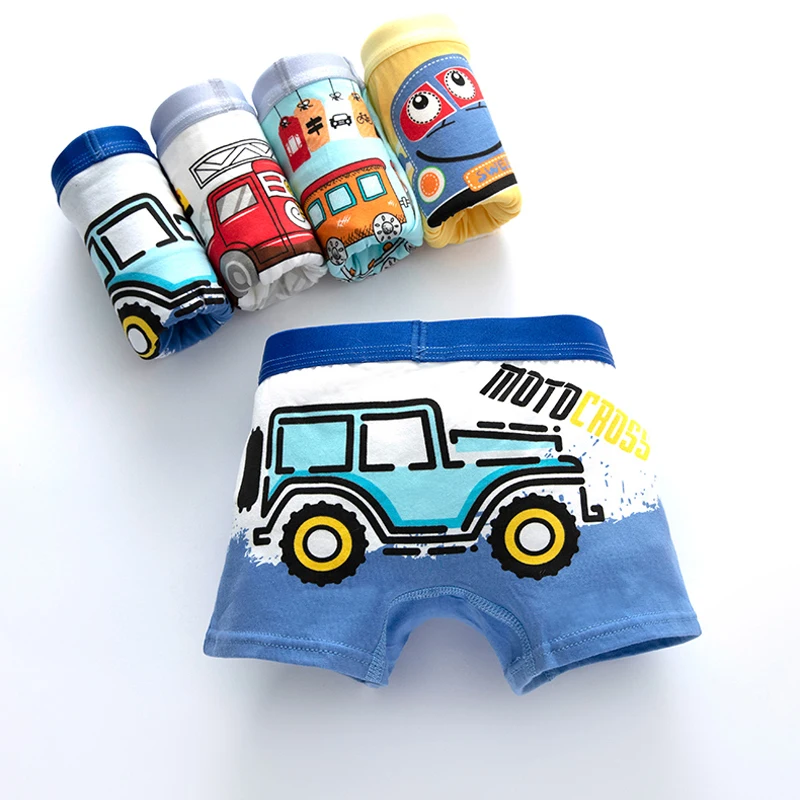 Boys Underwear Children's Underwear For Kids Boy Cute Panties Cartoon Print Underpants Train Boxers Toddler Car Print Comfortable Shorts 4pcs