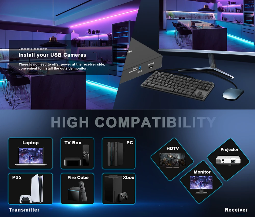 4K 60Hz 120M HDMI KVM Extender over RJ45 Ethernet Cat6 Cable HDMI USB Extender T