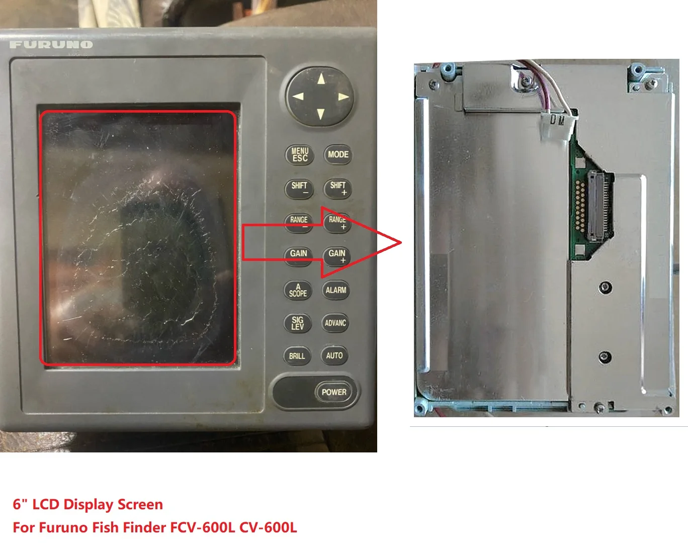 Tela Lcd para Furuno Fish Finder Fcv600l Cv-600l 6