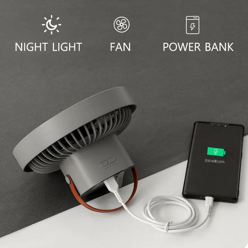 10000mAh Camping Fan Rechargeable Floor Fan Portable Circulator Wireless Ceiling Electric Fan with Power Bank LED Lighting