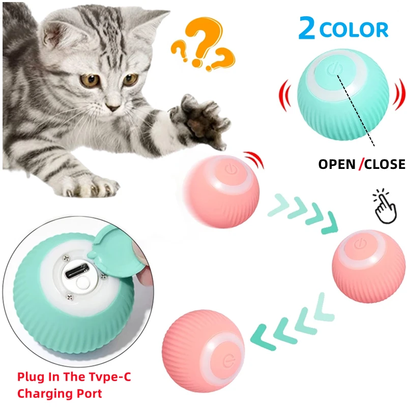 gato interativo inteligente, bola rolamento automática brinquedos gato 360  graus, bola inteligente rotação automática bola gato giratório recarregável  USB