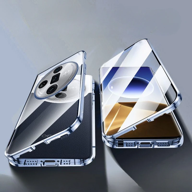 

360 ° полная защита, Магнитная задняя крышка для OPPO Find X7, ультратонкая Двусторонняя крышка из закаленного стекла, x 7