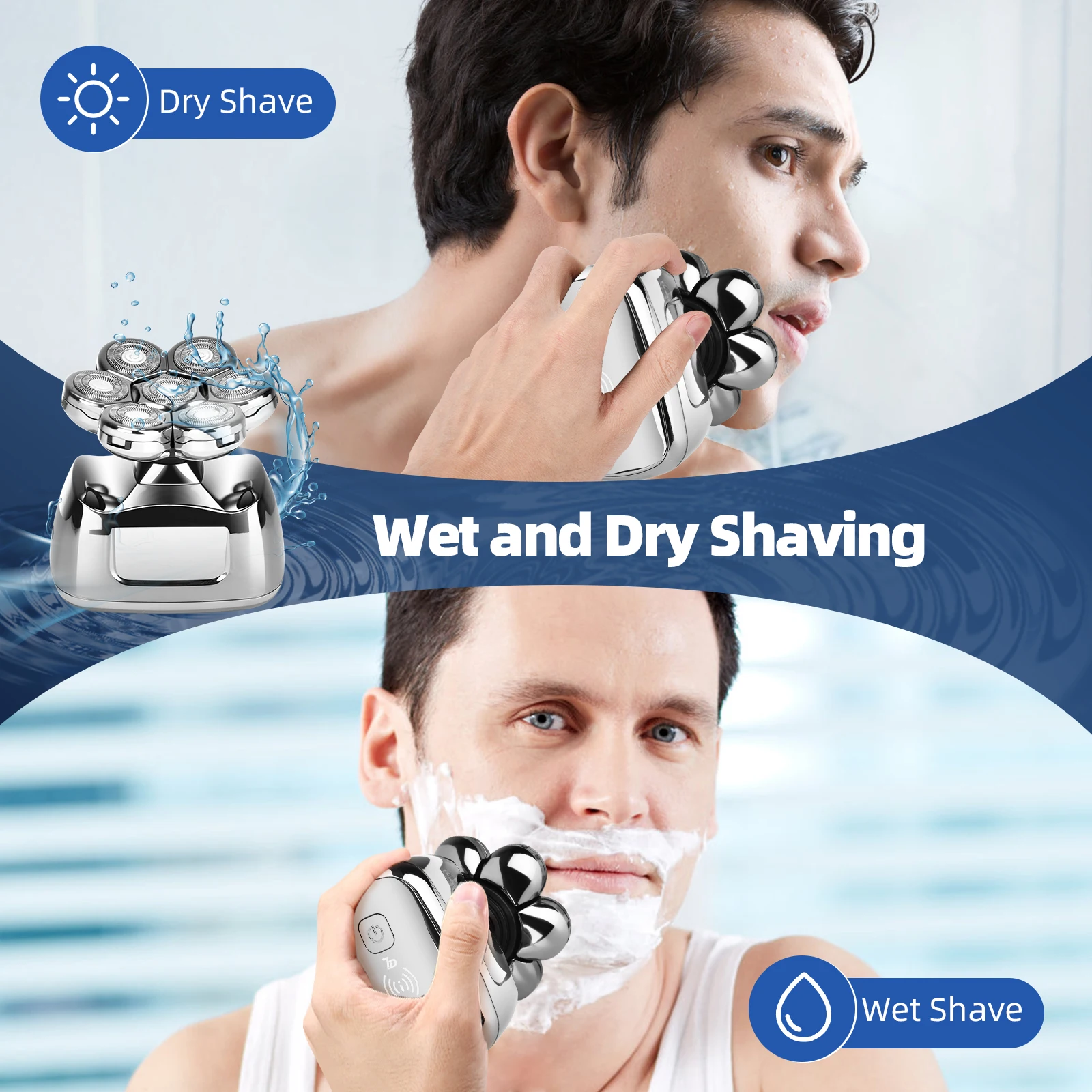 6 In 1 Electric Razor Wet Dry Cordless Skull Shavers 7D Floating Rechargeable Bald Head Shaver Electric Head Face Shaver 5