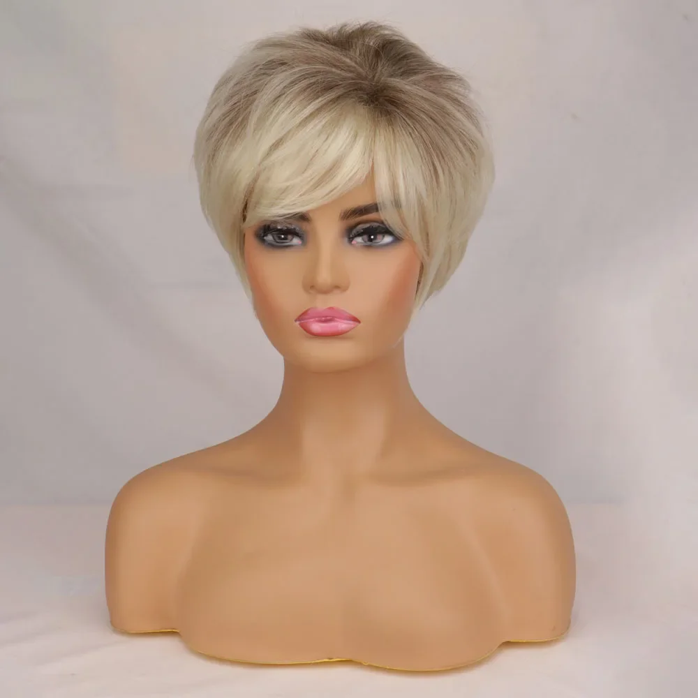 

Synthetic Short Blonde Natural Wig Light Brown For Women Heat Resistant Hair Straight Wigs