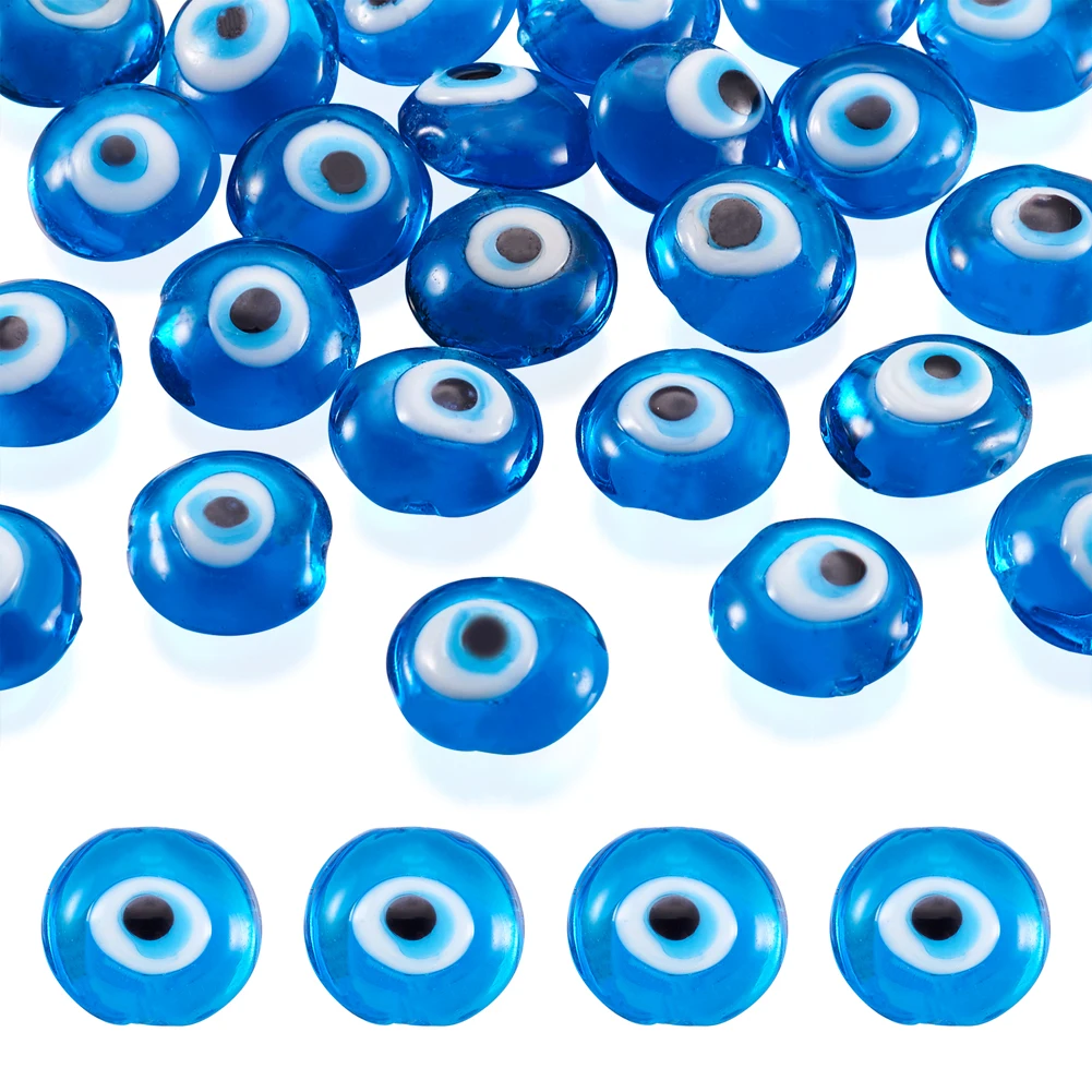

Handmade Evil Eye Lampwork Beads 16mm Large Loose Spacer Beads Flat Round for Jewlery Making DIY Bracelet Necklace about 24pcs