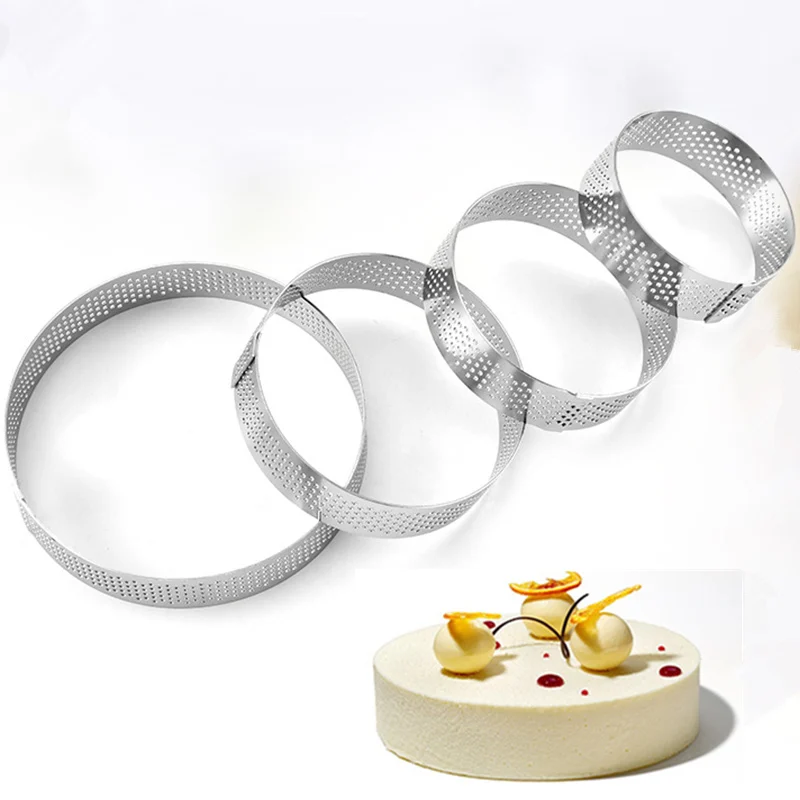 Stainless steel kitchen cake molds heat resistant perforated round tart rings cookie and pastry round cutting molds baking tools Stainless steel kitchen cake molds heat resistant perforated round tart rings cookie and pastry round cutting molds baking tools
