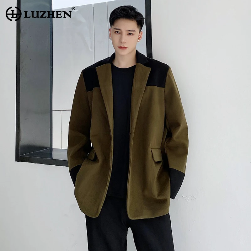 

LUZHEN 2024 New Korean Fashion Color Contrast Splicing Design Casual Blazer Coat Men's Elegant Spring Trendy Loose Jacket LZ1265
