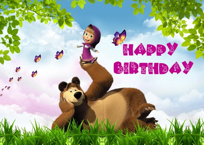 Birthday backdrop party backdrop curtain party decoration party supplies Disney Mashas and Bear theme background for children birthday party baby shower first birthday