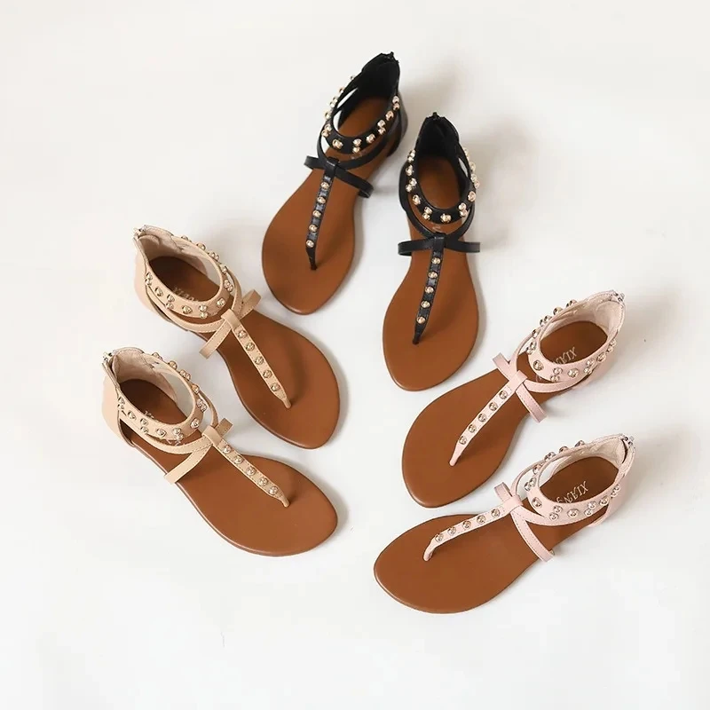 Women Sandals Vintage Fashion Flat Bottomed High Top Casual Toe Sandwich Beach Bohemian Anti-skid Flip-flops Summer Women Shoes
