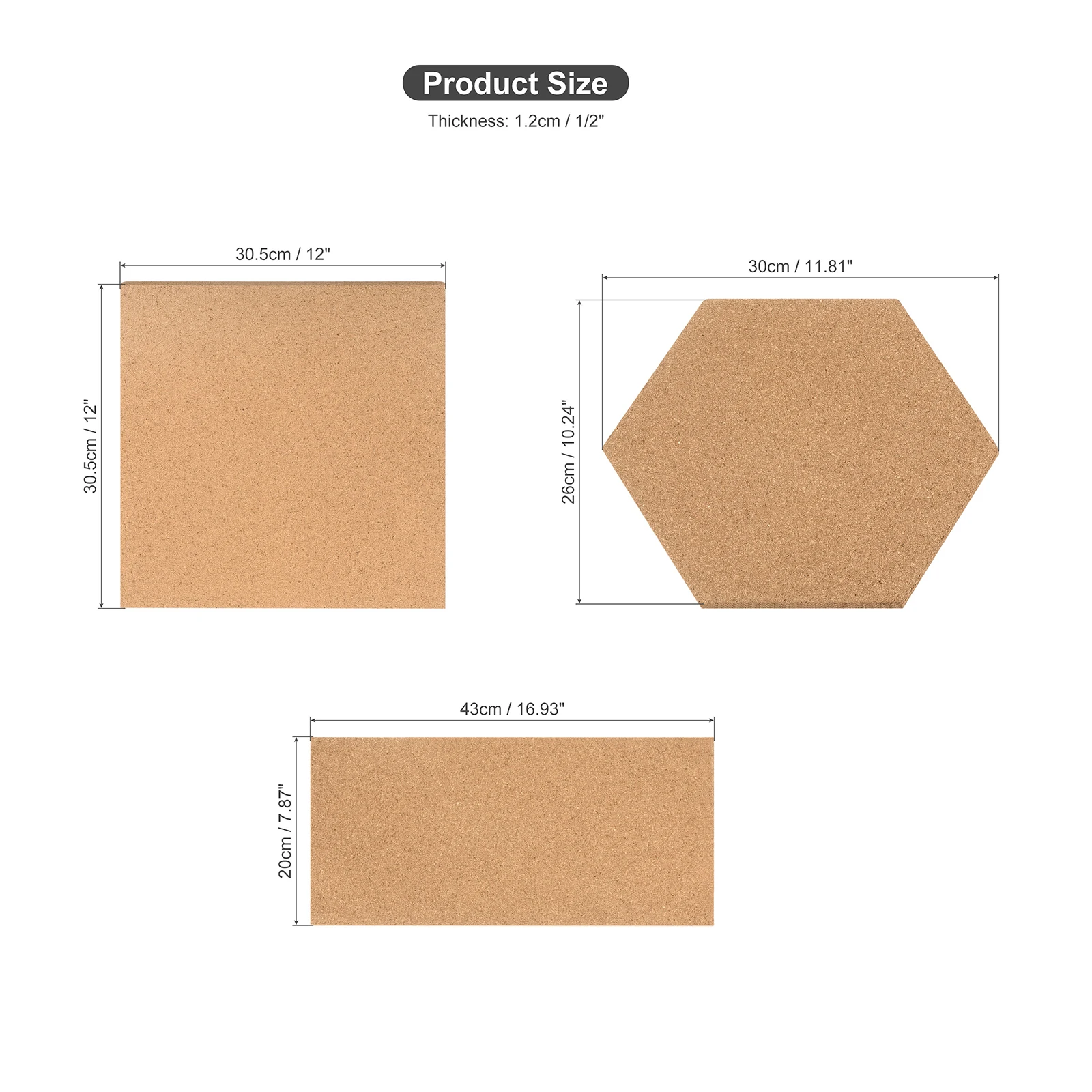 6Pc Cork Board Bulletin Board Cork Tiles 1/2" Thick Small Square Pin with Self Adhesive and 50Pc Push Pin Wood Clips