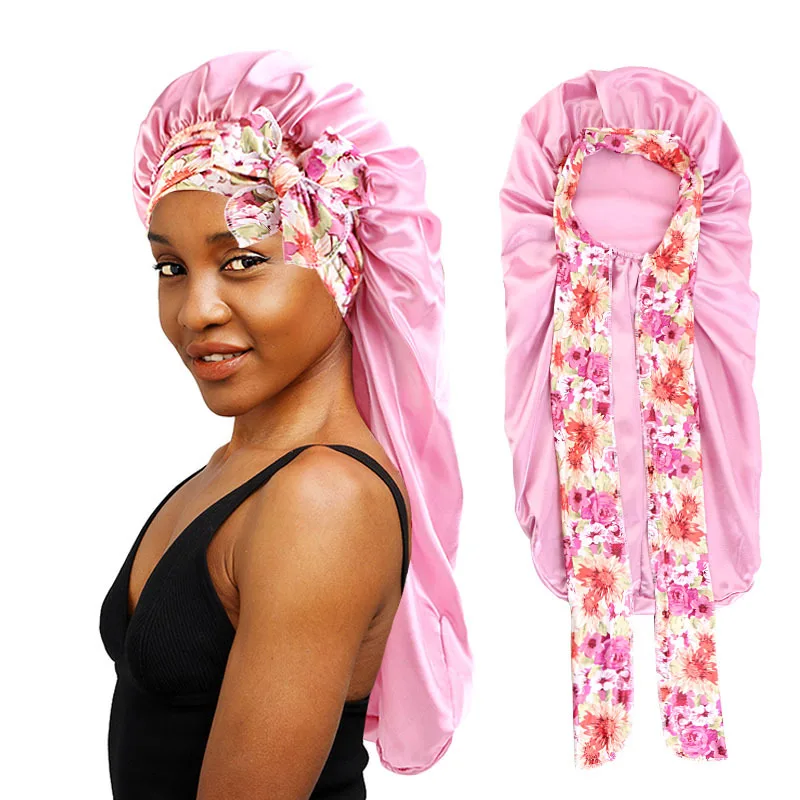 Cappello Da Notte In Raso Con Cofano Da Donna, Coda Lunga, Treccia, Capelli, Berretto Da Notte, Copricapo, Cuffie Da Doccia, Cuffia Da Bagno Per Sauna