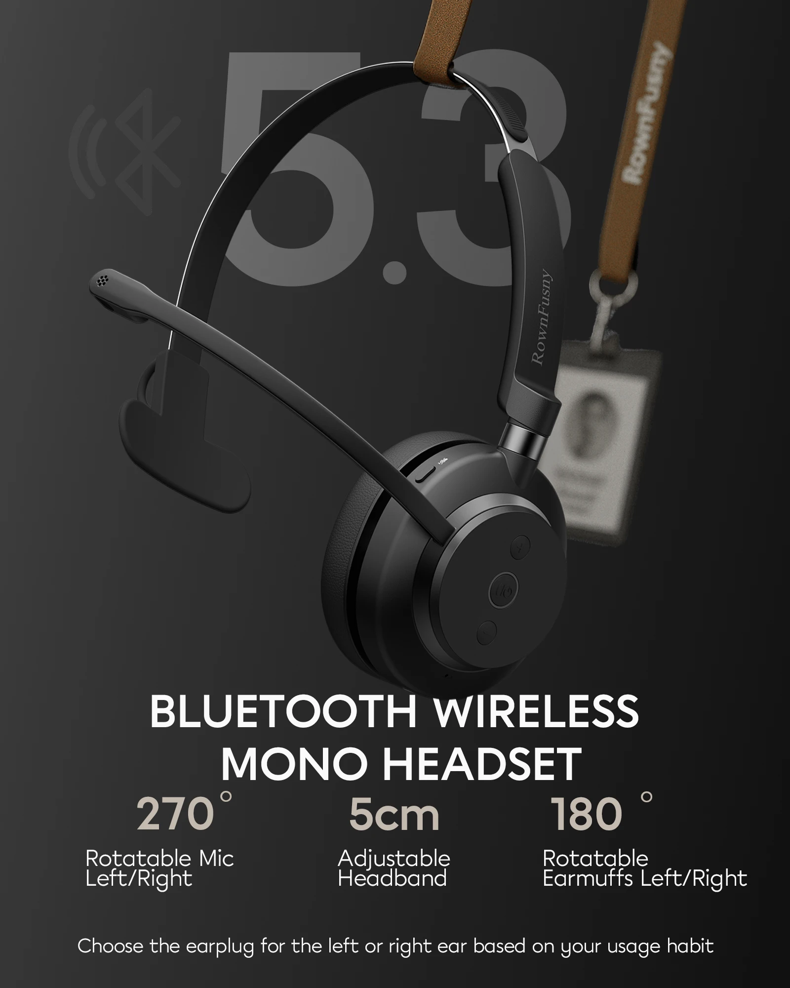 Rownfusny Bluetooth Computer Headphones With Mic For Work 2 4ghz Usb Dongle & Mute Button Wireless Headset For Pc,laptop,office, Alina Gadgets