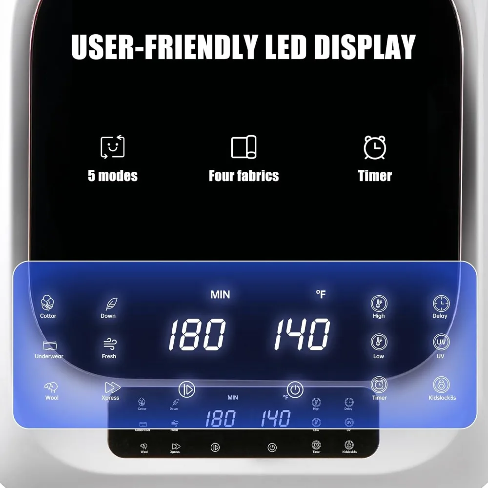 No Assembly 850W Compact Laundry Dryers with LCD Display, Stainless Steel Tub,for Apartment, Home, RVs, Easy to Use 3