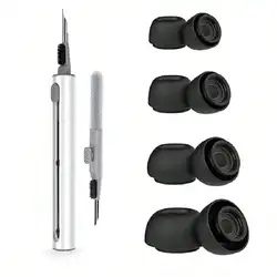 Silicone Noise Reduction Ear Tips with Cleaning Kit & Pressure Relief Design, Pack of 4 Pairs (Black)