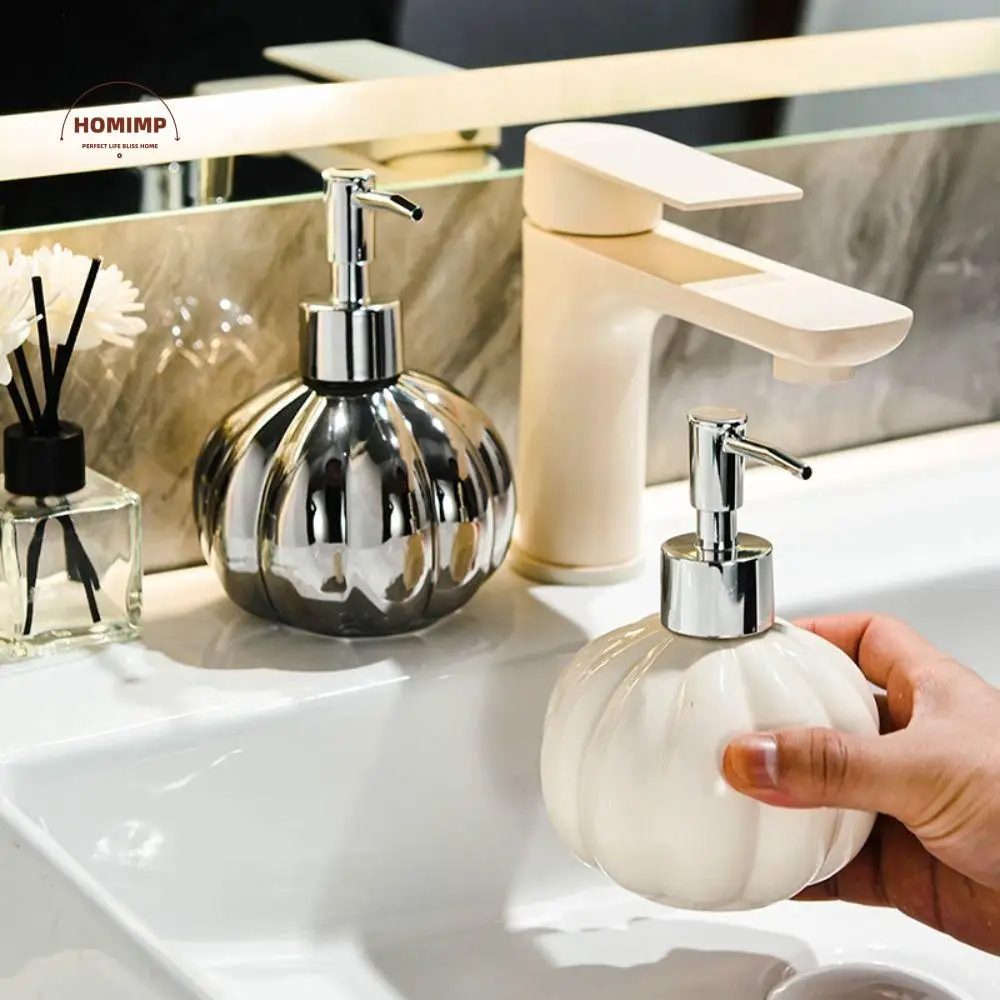 Minimalism เซรามิคเครื่องจ่ายโฟมอุปกรณ์เสริม Elegant Liquid SOAP Dispenser ฟักทองรูปร่าง 350ml ขวดปั๊มห้องครัว 1