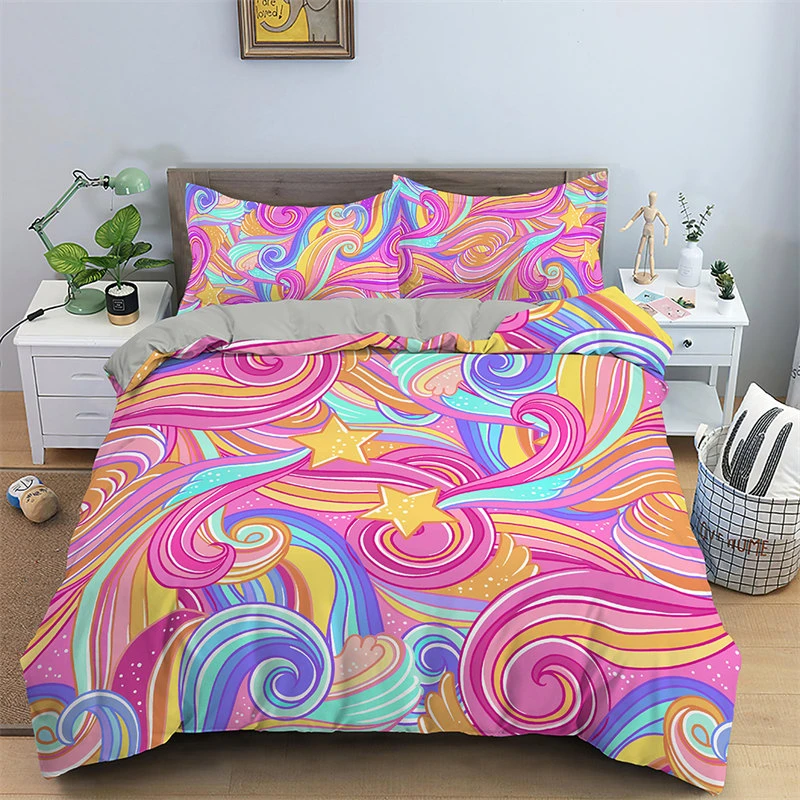 3D Pink Geometric Duvet Cover Microfiber King Queen Bedding Set For Kids Teen Adults Bedroom Decor Abstract Pattern Quilt Cover