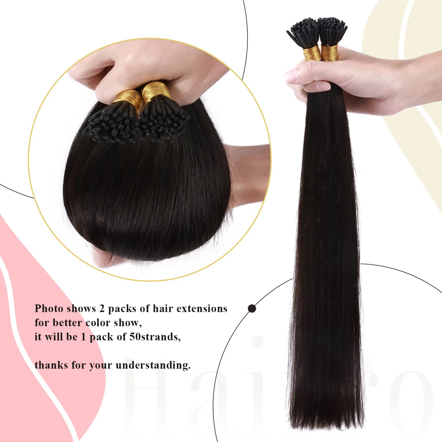 I Tip Remy Human Hair Extensions Natural Black #1B Pre Bonded Keratin Stick In Hair Extensions Piece Long Straight