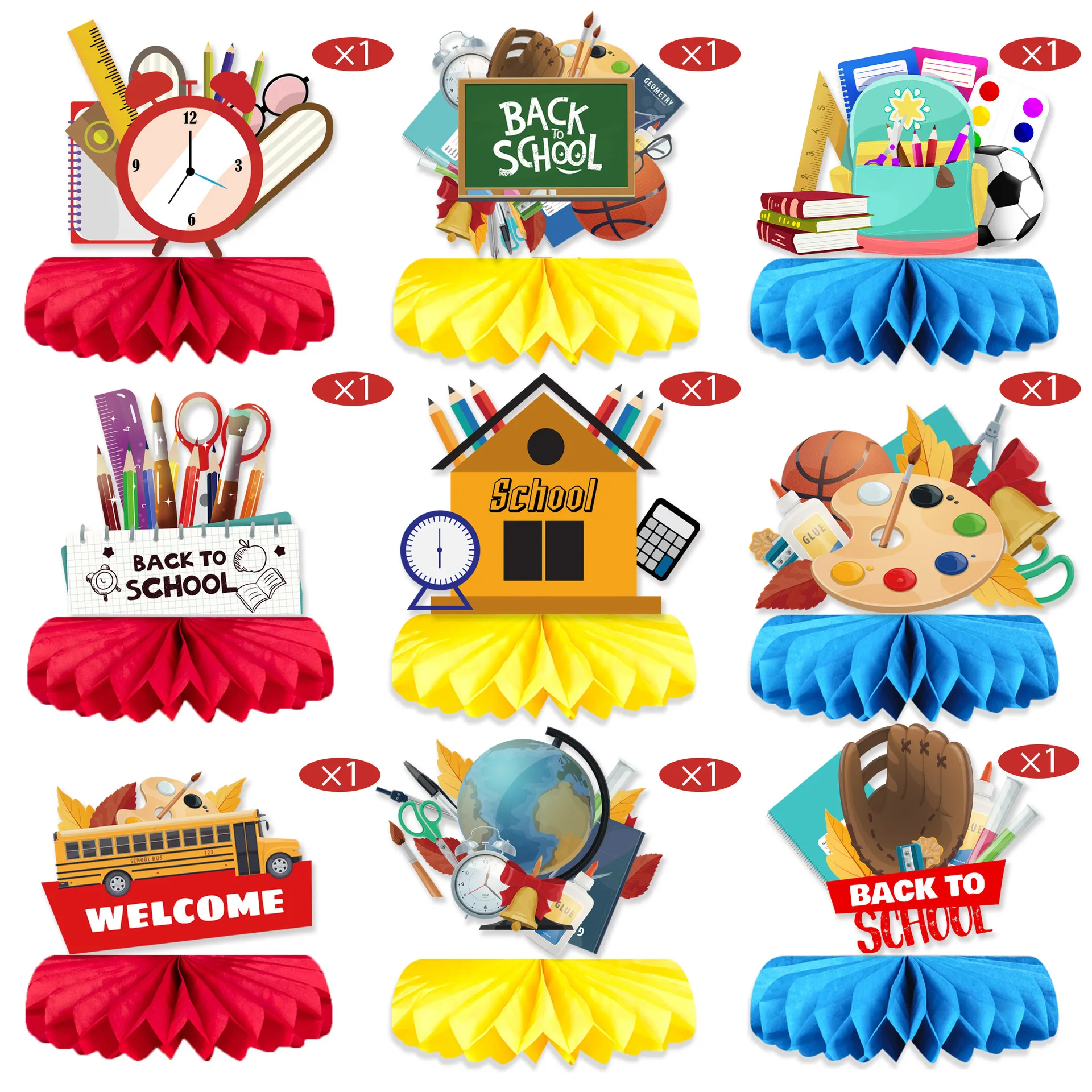 

Back To School Party Decoration Honeycomb Ornaments Back To School Desktop Paper Fan Honeycomb First Party Decorations