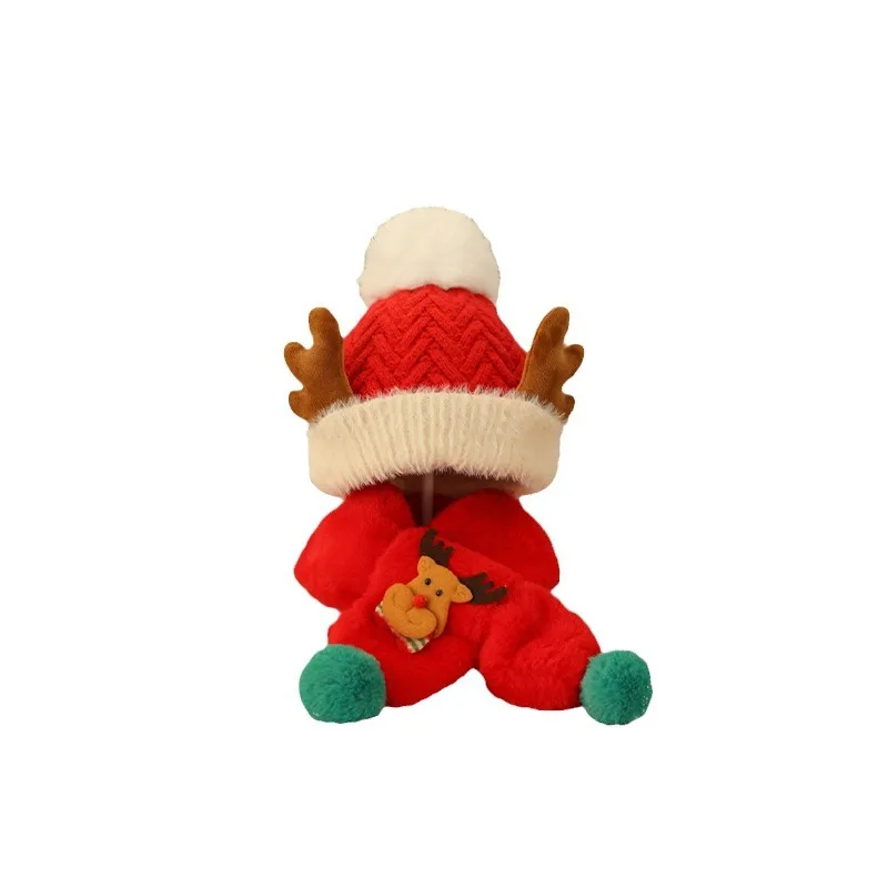2-8Years Children's Hat Winter New Red New Year Warm Christmas Scarfs Hat Set Girls Boys Warm Baby Scarves